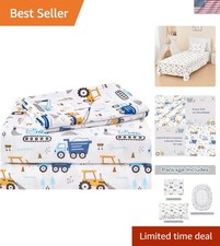 Kids Sheet Set Twin Size 3 Pcs Blue Excavator Car Microfiber Breathable Soft