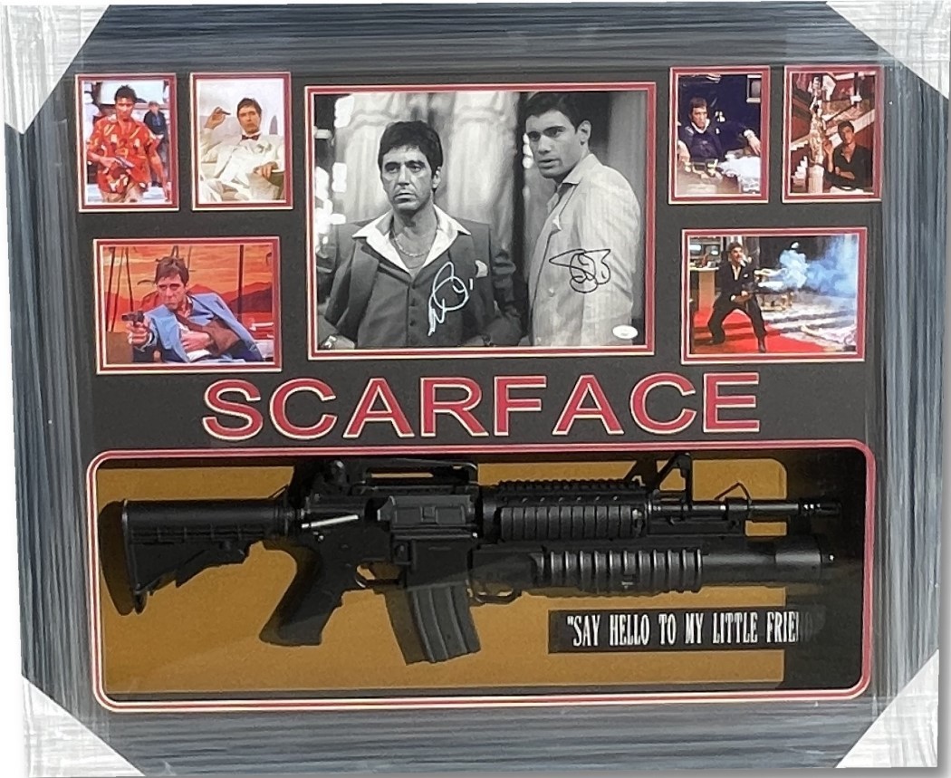 Al Pacino Autographed Signed Steve Bauer Custom Framed 11x14 Photo Scarface W/ Prop JSA 