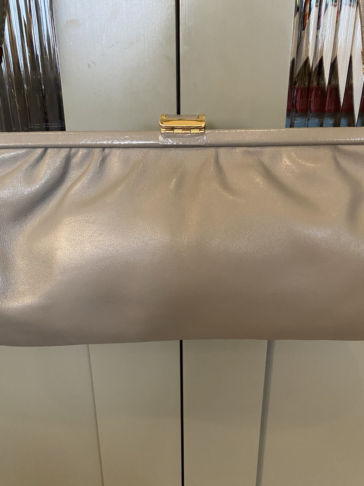 Jane Shilton Vintage Grey Genuine Leather Clutch Bag with Detachable Strap