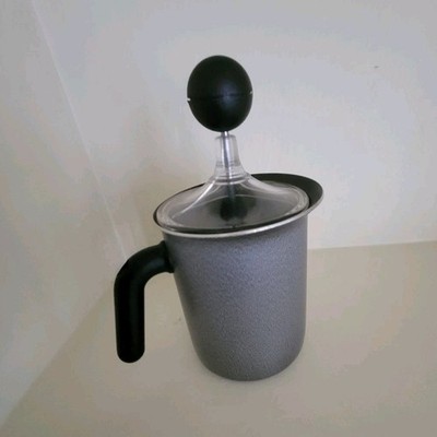 Frabosk Creamer Manual Milk Frother Silver Black Metal Plastic