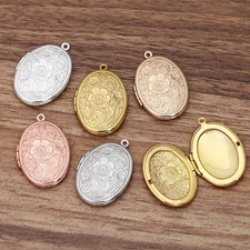 3PCS Brass Oval Cabochon Floral Locket Pendant 23X29mm Multi Colors LMC05-04721