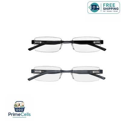2-Pack Rimless Reading Glasses - Stylish Black and Grey - Minimalist Design