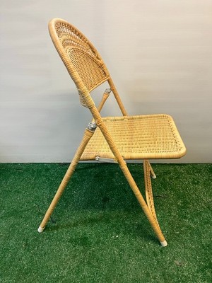 Natural Color Wicker Folding Chairs Set of 2 for Home Office, Metal Frame