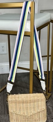 New Fallon & Royce Rattan Kaia Bag Rainbow Strap Crossbody Purse