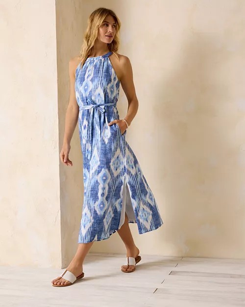 slim fit dress slacks Rosie Linen Halter Midi Dress - White