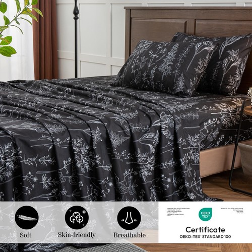 Lenzuola Grigio Nero King, Lenzuola con Tasca Profonda, 1800 Fili Pattrn Lenzuolo Letto... - Foto 2 di 7