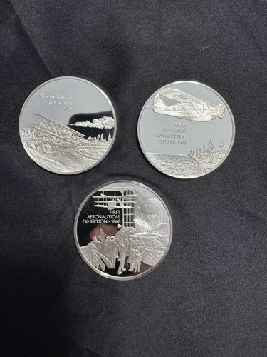 (3) History of Flight Franklin Mint Proof Rounds! 3.98oz of .925 Silver!!