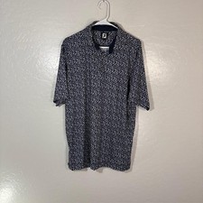 FootJoy Polo Shirt Mens Large Blue Floral Print Golf Performance Stretch Top