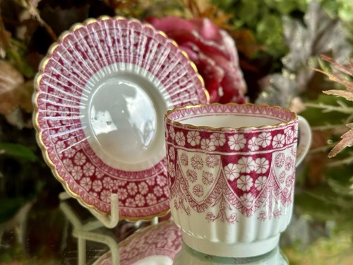 Copeland Victorian Primrose Pink Demitasse Cup & Saucer & Spode Teacup & Saucer - Picture 14 of 24