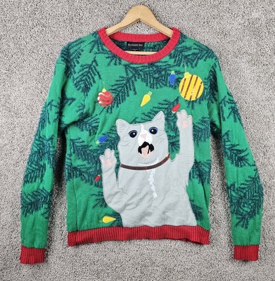 Blizzard Bay Long Sleeve Crazy Gray Cat Ugly Christmas Sweater Women's Small