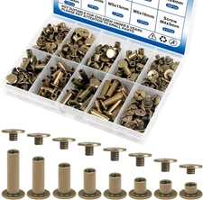 130Sets Chicago Screws Kit, Bronze Screw Rivets, 8 Sizes Carbon Steel Binding Sc