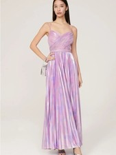 Ieena for Mac Duggal Metallic Slim Strap Deep V Pleated Gown - size 4