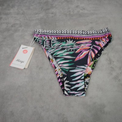 Maaji Women's Small Black Floral Multicolored Reversible High Rise Bikini Bottom