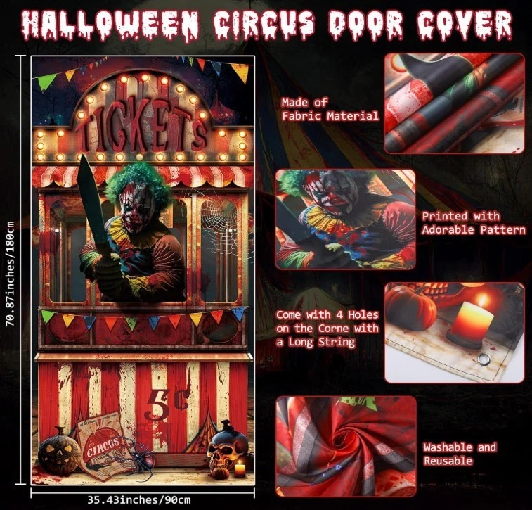 3 piezas decoraciones espeluznantes de carnaval de Halloween incluyen 2 pancartas de porche de circo malvado Foto 2 de 4