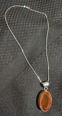 Großer roter Amethyst ovaler Anhänger & Halskette - 925 Sterling Silber - Neu