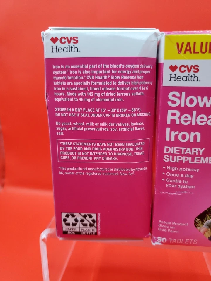 Paquete de 2 comprimidos suaves de hierro de liberación lenta CVS Health 90 quilates caducados 26/02 Foto 3 de 4