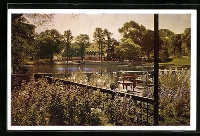 Postcard Hamburg-Neustadt, view over large water basin n. d. Bauernschänke 
