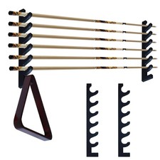 Black Wall-Mounted Pool Cue Holder, Wooden Billiards Pool Stick Rack, Holds 6...