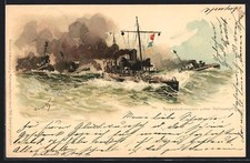 Künstler-AK Hans Bohrdt: Torpedodivision auf stürmischer See 1901 