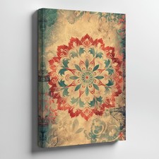 Rustic Boho Floral Mandala Canvas Wall Art Vintage Decorative Print 75 X 79
