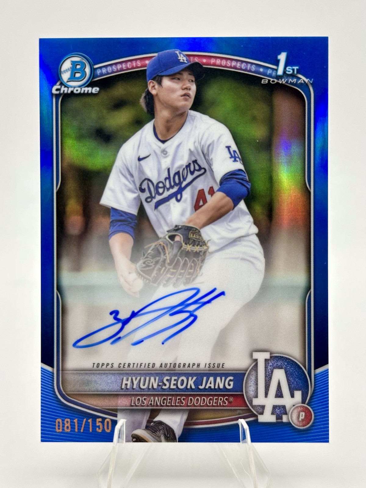 2025 Bowman Hyun-Seok Jang 1st Chrome True Blue Refractor Auto /150 Dodgers 📈