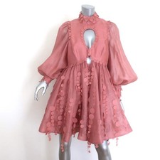 Zimmermann Concert Disc Keyhole Mini Dress Lipstick Pink Taffeta Size 3 NEW