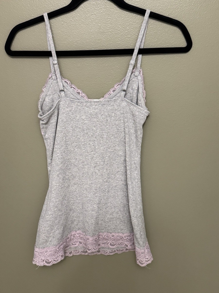 Hollister Y2K Lace Trim Cami tank top in gray with pink lace | eBay