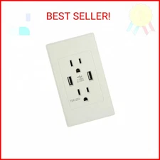 Dual USB Port Wall Socket Charger AC Power Receptacle Outlet Plate Panel 15A 110