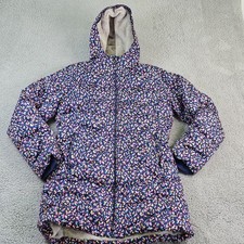 Lands' End Jacket Girls 14/16 Blue Hooded Puffer Primaloft Faux Fur Lined
