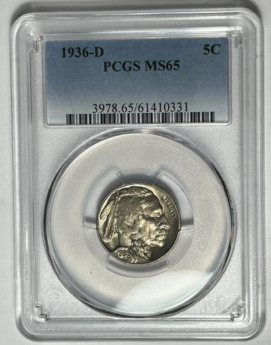 1936 D BUFFALO NICKEL PCGS MS 65