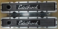 Edelbrock 4249 Tall Valve Cover Sb Chevy Wlogo Polished No Baffles Pair