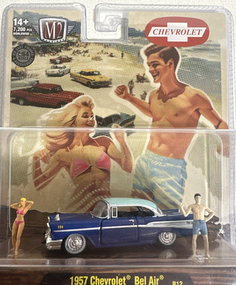 #ad 1957 Chevrolet Bel Air Blue M2 Machines Diorama R12 25 11 New in Package Classic $8.54