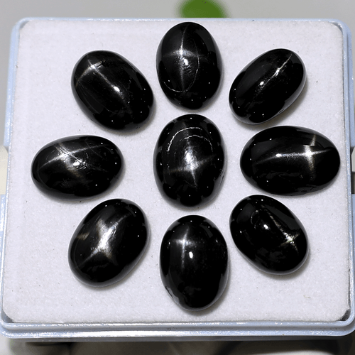 Estrella de Plata ~ 9 PIEZAS Piedras Preciosas Cabujón Ovalado Estrella Negra Natural 15mm-17mm - Imagen 1 de 12