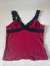 Vintage Y2K Lace Tank Top Cami Made In USA Layering Cami Ribbed Maroon Black GUC
