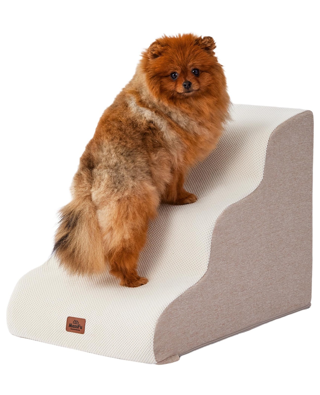 Beige Curved Dog Stairs Ramp for Small Dogs & Cats 17