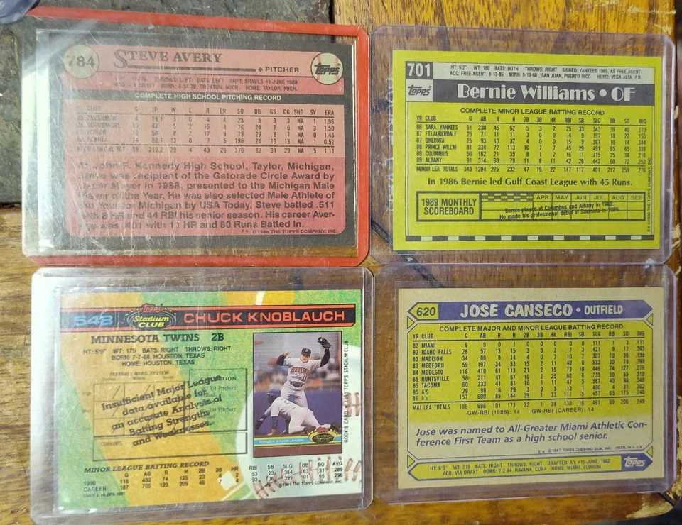 Legendary MLB HOF Avery Bernie Conseco Knoblauch Lote de 4 Cartas Novatos Bonito Foto 2 de 2