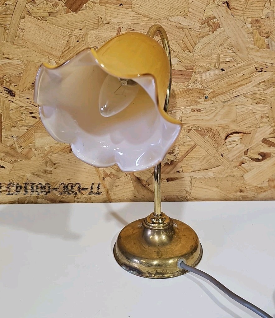 Vintage Art Nouveau-Style Brass Table Lamp Tulip Yellow Glass Shade — image 7