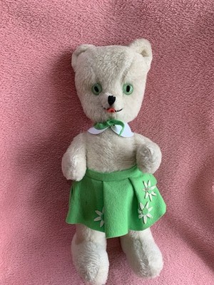 Sehr ausgefallene Handarbeit ? Vintage weißer Teddybär/Katze? ~ hellgrüne Augen ~ 35 cm
