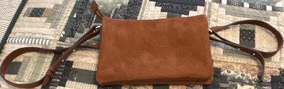 Brown Crossbody Bag Zip Top Adjustable Strap Inner Pockets Gold Hardware