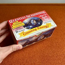 Vintage 1998 Celestial Seasonings Ginseng Energy Tea Box 90s Boulder, CO/OPENED
