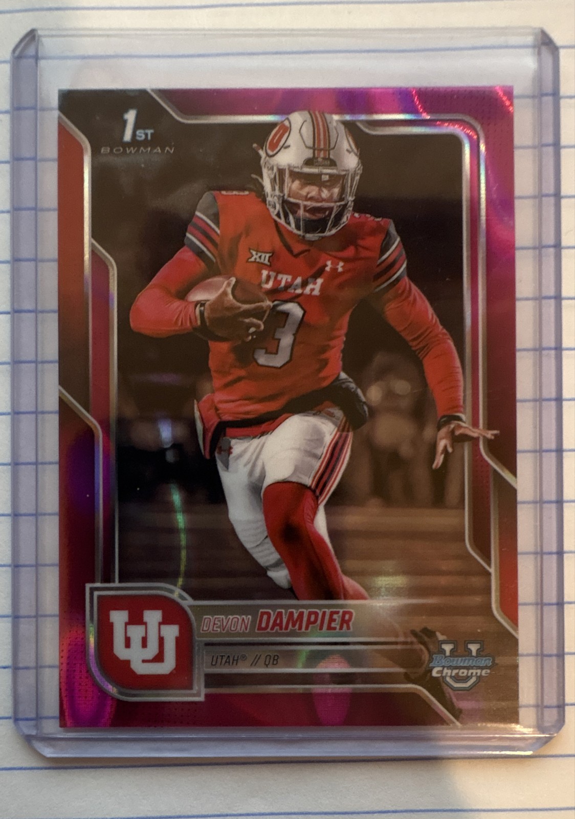 2025 Bowman University Chrome - Devon Dampier #3 Pink Lava Refractor (RC)