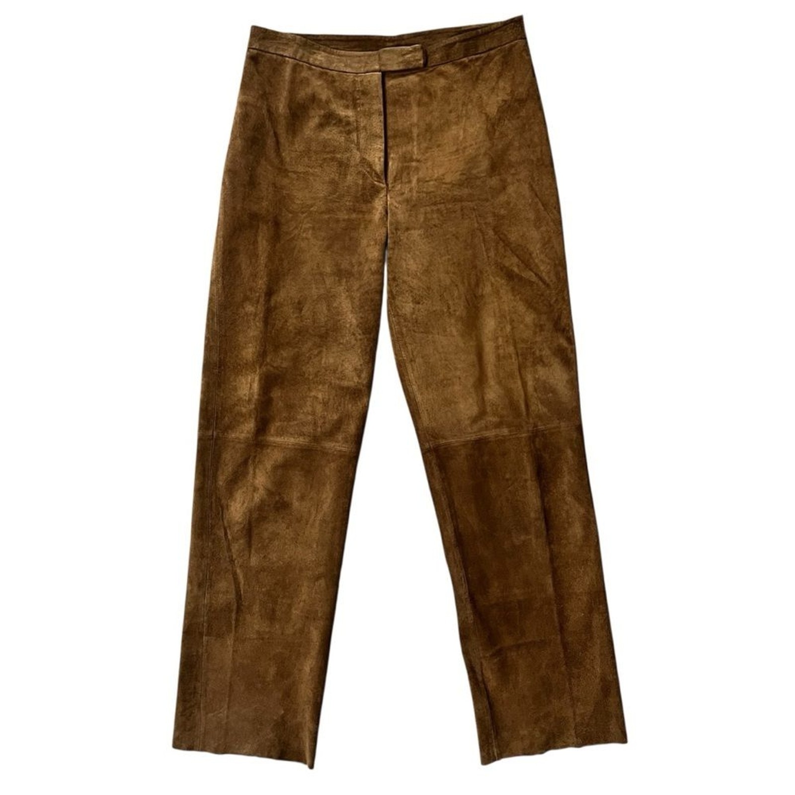Brandon Thomas 100% Leather Brown Suede Pants High Rise Straight Leg Womens 6