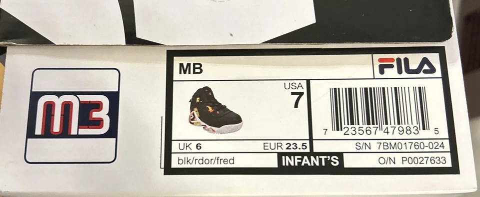 J Fila MB Jamal Mashburn Zapatos Negro Jelly Bean Tenis Infantes Talla 7 Caja Etiquetas Foto 3 de 3