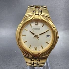 Seiko Watch Men 37mm White Dial Gold Date Round 7N42-0BD0 New Battery
