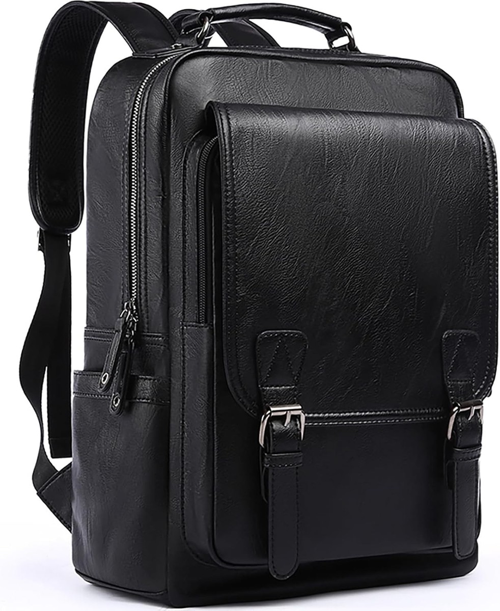 Leather Travel Laptop Backpack For Men Fit 15.6