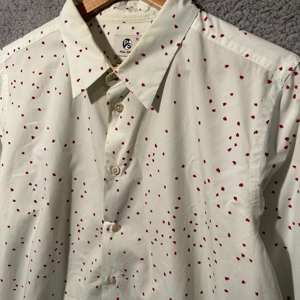 Paul Smith PS Slim Fit Heart Polka Dot Dress Shirt Men's XL White - Image 2 of 4