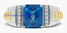 Natural Blue topaz CZ Gemstones 925 Sterling Silver Gold Plated Men's Ring 9