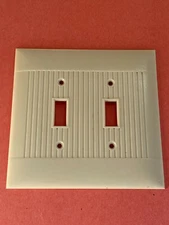 Vintage Ivory Sierra Ribbed Bakelite 2 Gang Toggle Wall Plate Cover 