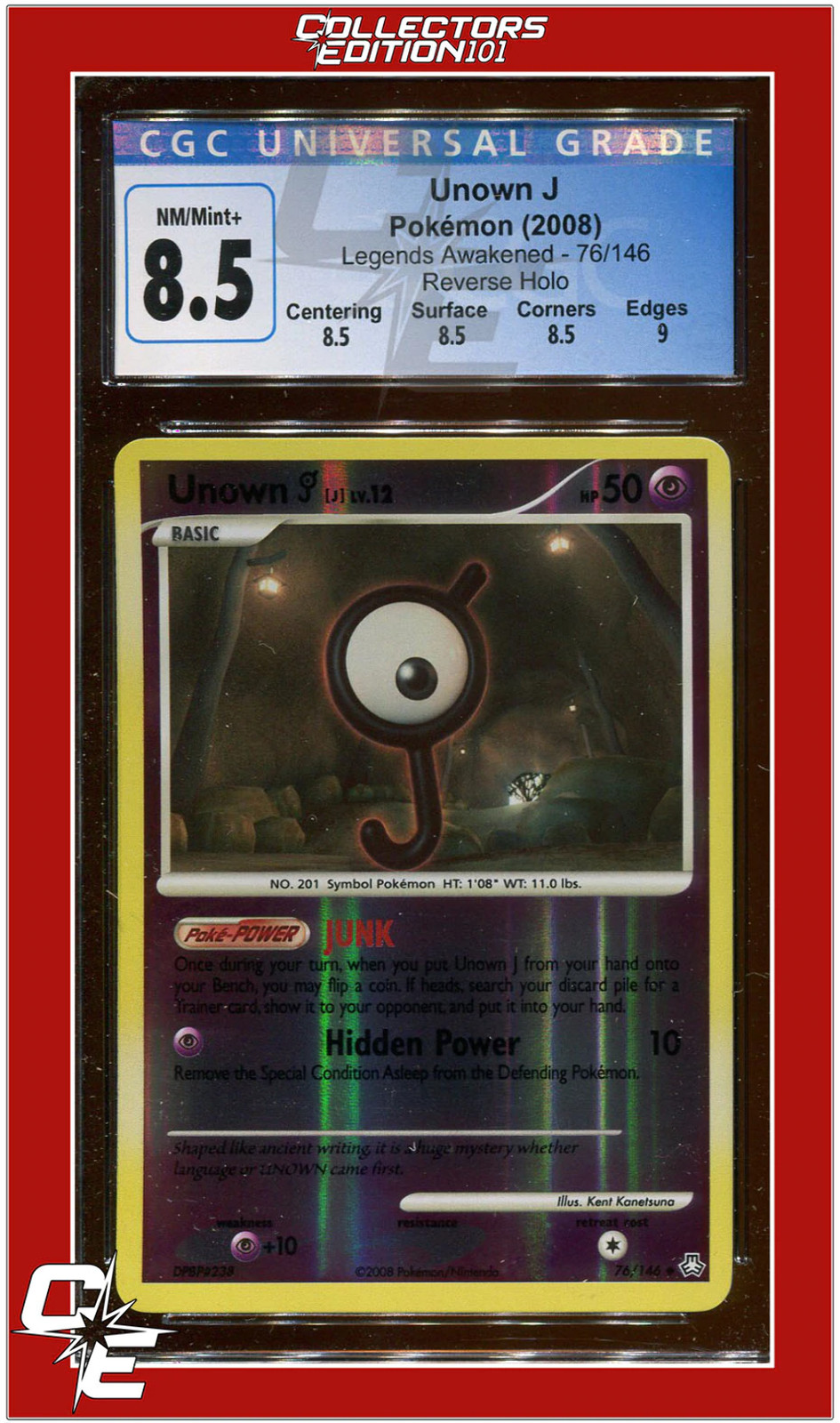 Legends Awakened 76 Unown J Reverse Holo CGC 8.5 - Subgrades