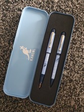 Vintage Kangol Fountain Pen & Biro Set In Tin. Blue